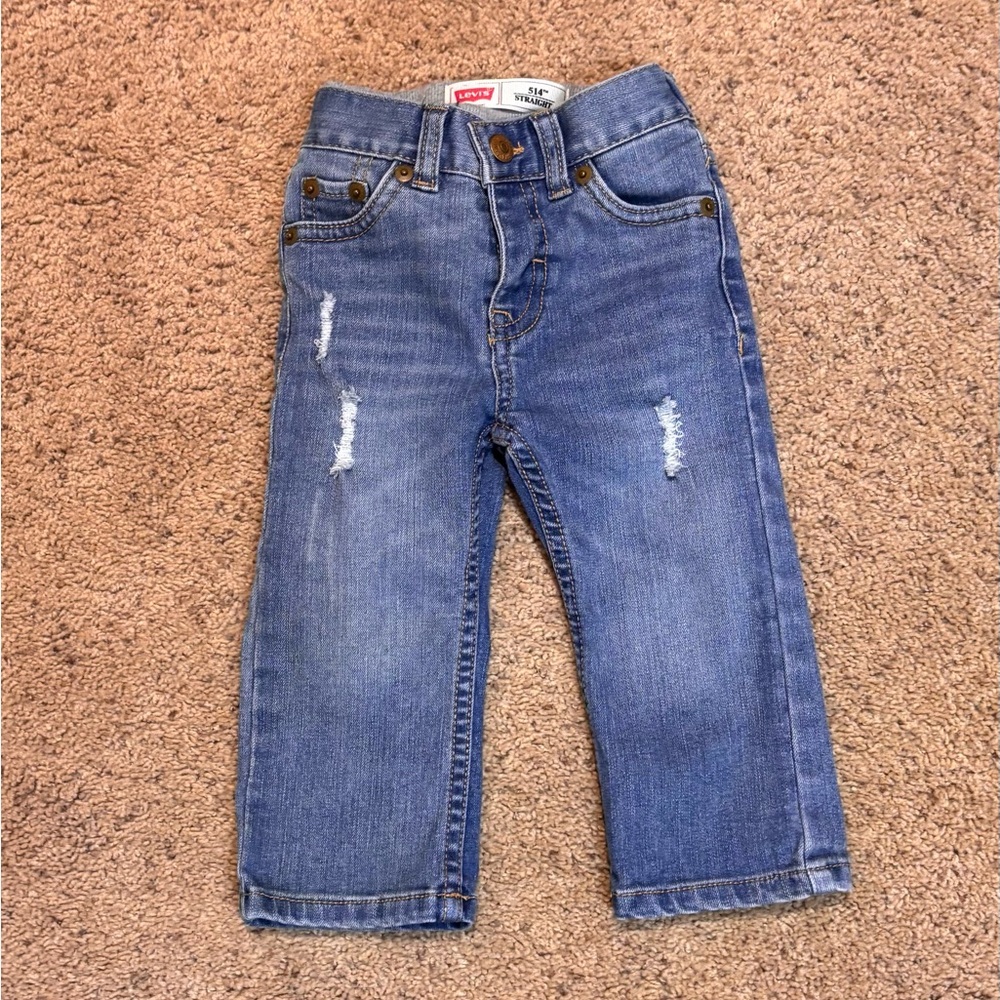 Levi's Blue Distressed Straight Leg Jeans, size 12 months.